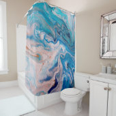 青と白の混合大理石の抽象芸術を閉じる シャワーカーテン (インサイチュ)