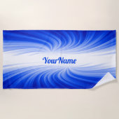 青と白の渦巻き旋回と名前の追加 ビーチタオル (正面)
