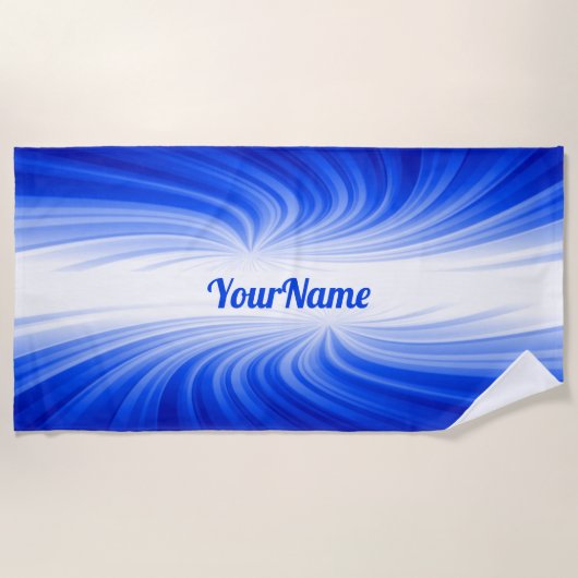 青と白の渦巻き旋回と名前の追加 ビーチタオル (正面)