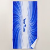 青と白の渦巻き旋回と名前の追加 ビーチタオル (正面)