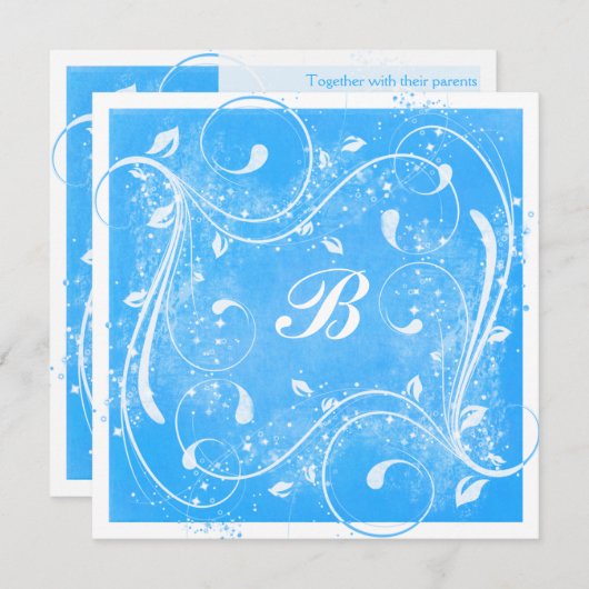 青と白の渦巻き結婚式招待状 招待状 (正面/裏面)