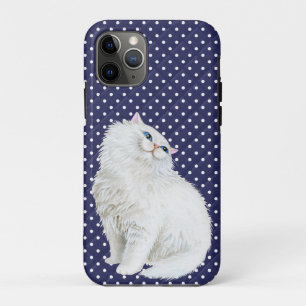 青と白の点にペルシャ猫 iPhone 11 PROケース