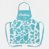 青と白の牛の斑点アニマルプリントパターン エプロン (正面)