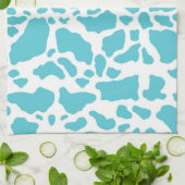 青と白の牛の斑点アニマルプリントパターン キッチンタオル (折り畳み)