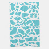 青と白の牛の斑点アニマルプリントパターン キッチンタオル (縦)