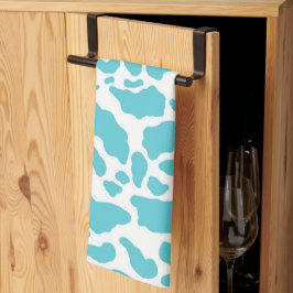 青と白の牛の斑点アニマルプリントパターン キッチンタオル