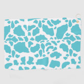 青と白の牛の斑点アニマルプリントパターン ゴルフタオル (横)