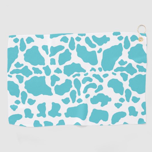 青と白の牛の斑点アニマルプリントパターン ゴルフタオル (横)