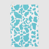 青と白の牛の斑点アニマルプリントパターン ゴルフタオル (正面)