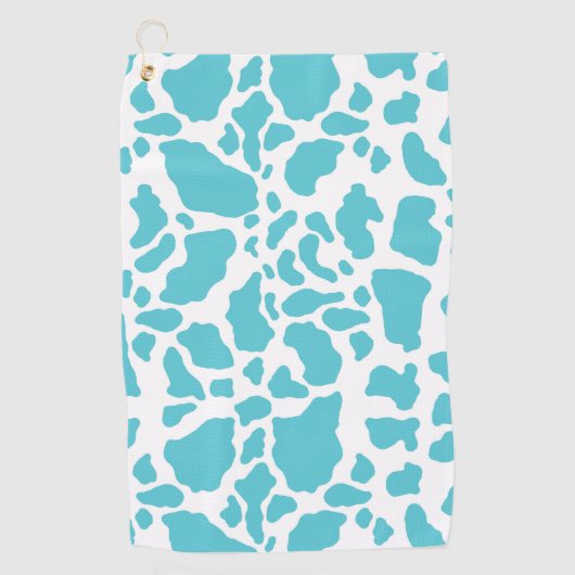 青と白の牛の斑点アニマルプリントパターン ゴルフタオル (正面)