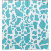 青と白の牛の斑点アニマルプリントパターン シャワーカーテン (正面)