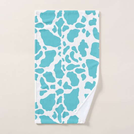 青と白の牛の斑点アニマルプリントパターン バスタオルセット (ハンドタオル)