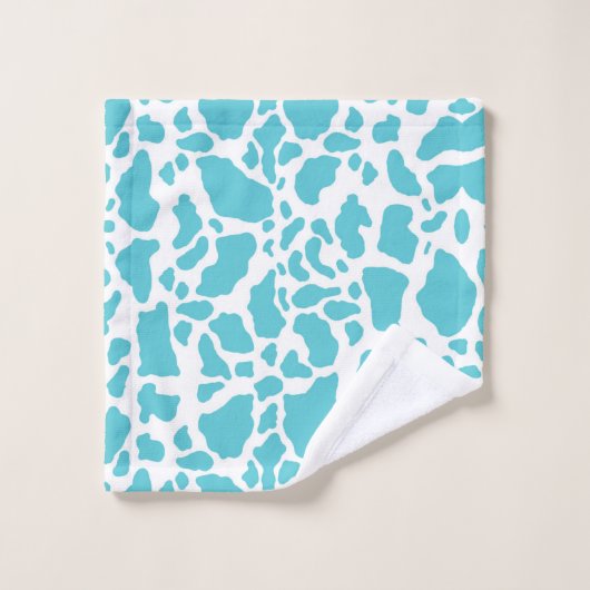 青と白の牛の斑点アニマルプリントパターン バスタオルセット (ウォッシュタオル)