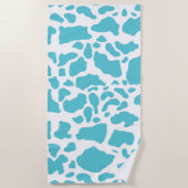 青と白の牛の斑点アニマルプリントパターン ビーチタオル (正面)