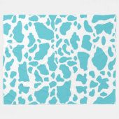 青と白の牛の斑点アニマルプリントパターン フリースブランケット (正面(横))