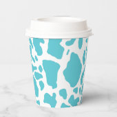 青と白の牛の斑点アニマルプリントパターン 紙コップ (裏面)