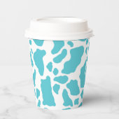 青と白の牛の斑点アニマルプリントパターン 紙コップ (正面)