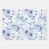 青と白の牡丹と花水色 ラッピングペーパーシート (正面2)
