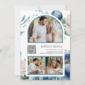 青と白の牡丹のメイソンジャーQRコー結婚ド 招待状 (裏面)