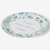 青と白の牡丹の花ブライダルシャワー ペーパープレート (アングル)