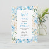 青と白の牡丹の花ブライダルシャワー 招待状 (スタンド正面)