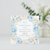 青と白の牡丹の花ブライダルシャワー 招待状 (スタンド正面)