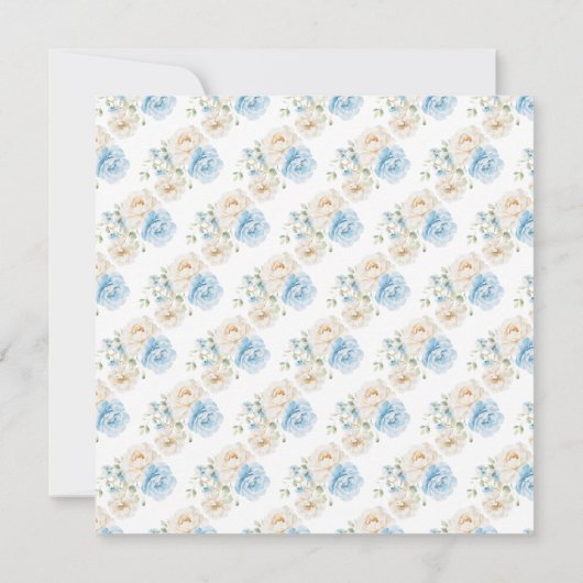 青と白の牡丹の花ブライダルシャワー 招待状 (裏面)