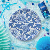 青と白の牡丹チノイスリーフローラ ペーパープレート (パーティー)