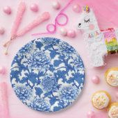 青と白の牡丹チノイスリーフローラ ペーパープレート (パーティー)