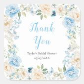 青と白の牡丹ブライダルシャワーありがとう スクエアシール (正面)