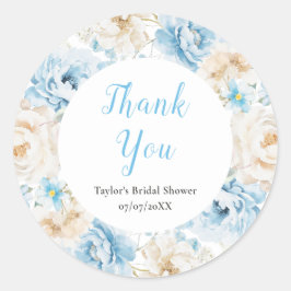 青と白の牡丹ブライダルシャワーありがとう ラウンドシール