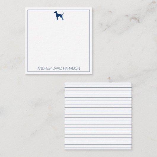 青と白の犬のシルエットパーソナライズされた ノートカード (正面/裏面)
