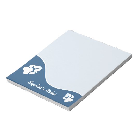 青と白の犬の手先プリントと文字カスタム付き ノートパッド (回転)