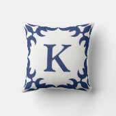 青と白の玉スクロールフレームモノグラム クッション (裏面)