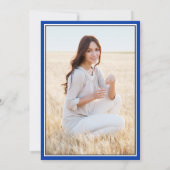 青と白の王室の卒業生の写真 案内状 (裏面)