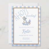 青と白の男の子の赤ちゃんシャワー 招待状 (正面)