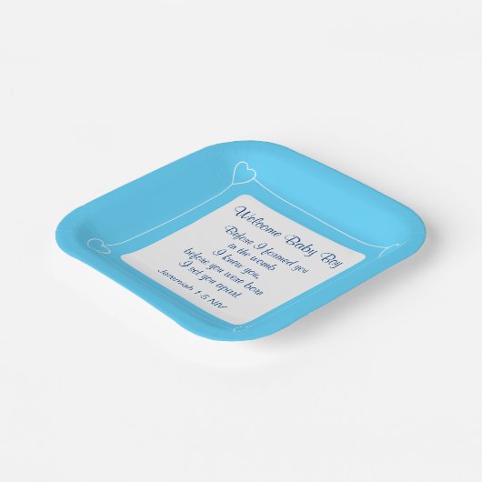 青と白の男の赤ちゃんシャワーパーティー聖句 ペーパープレート (傾斜あり)