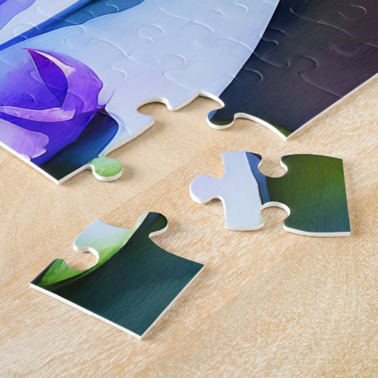 青と白の睡蓮の芸術 ジグソーパズル (側面)