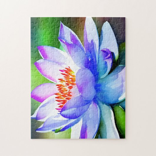 青と白の睡蓮の芸術 ジグソーパズル (縦)