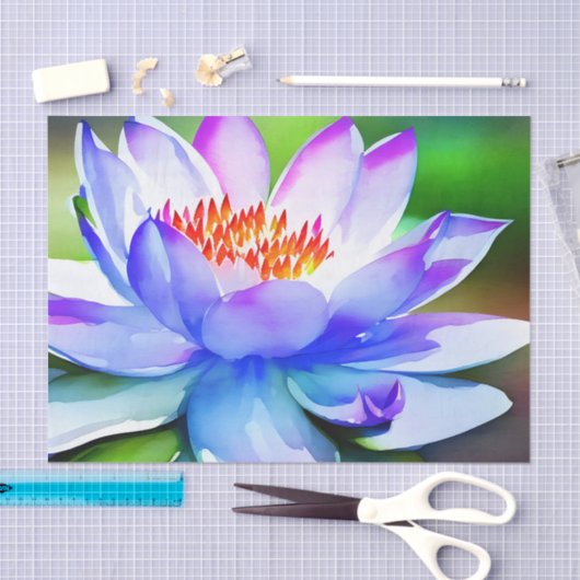 青と白の睡蓮の芸術 薄葉紙 (クラフト)