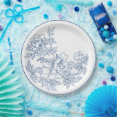 青と白の磁器の花模様 ペーパープレート (パーティー)