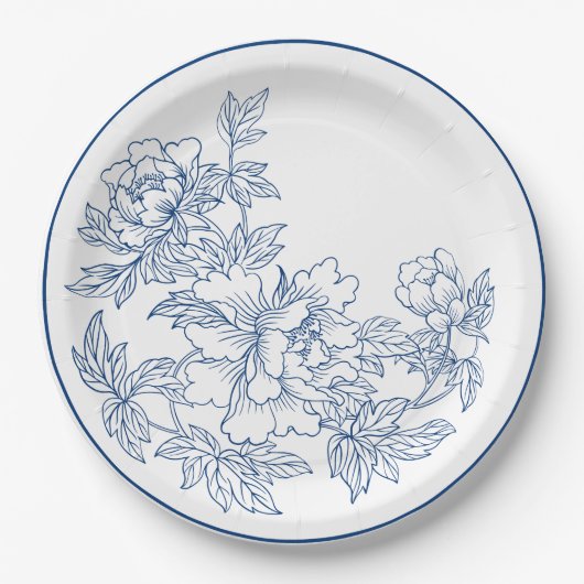 青と白の磁器の花模様 ペーパープレート (正面)