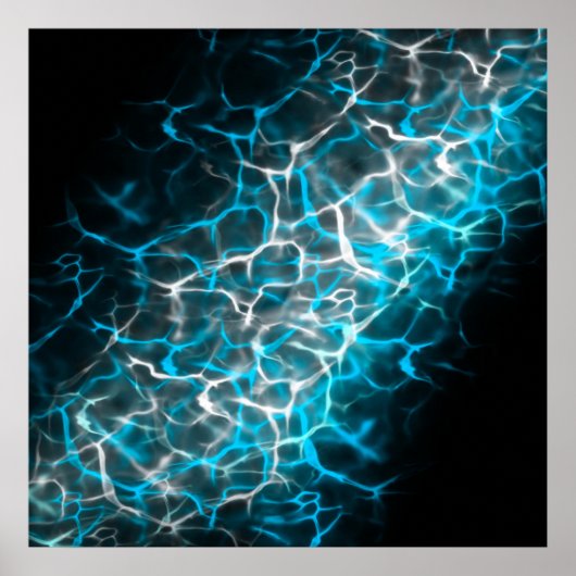 青と白の稲妻水の反射 ポスター (正面)