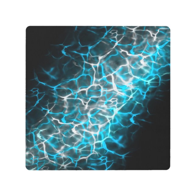 青と白の稲妻水の反射 メタルプリント (正面)