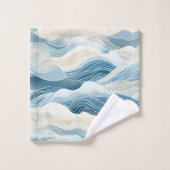 青と白の穏やかな波型 バスタオルセット (ウォッシュタオル)