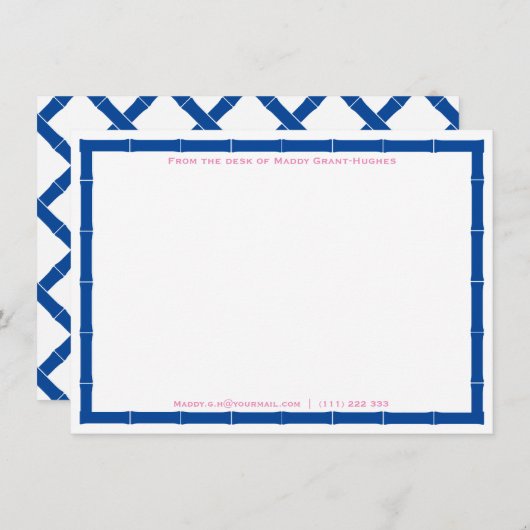 青と白の竹枠の机から ノートカード (正面/裏面)