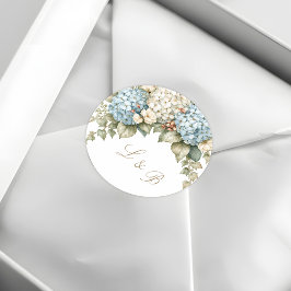 青と白の紫陽花のモノグラム ラウンドシール
