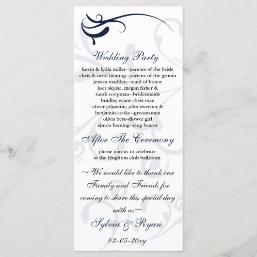 青と白の結婚式 プログラムラックカード プログラム (裏面)