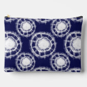 青と白の絞り丸模様 アクセサリーポーチ (正面)