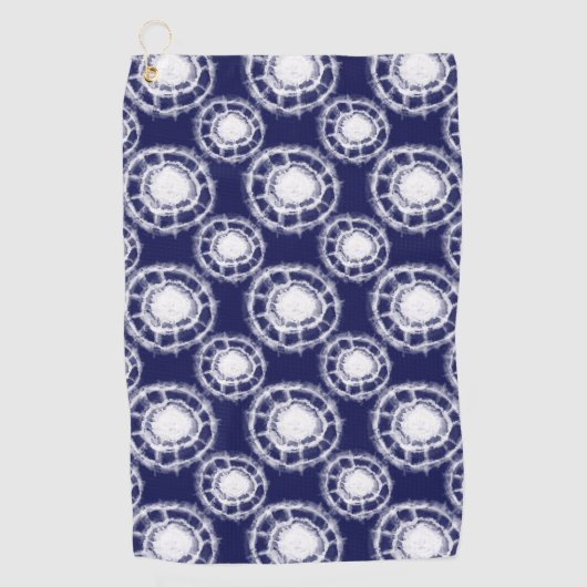 青と白の絞り丸模様 ゴルフタオル (正面)